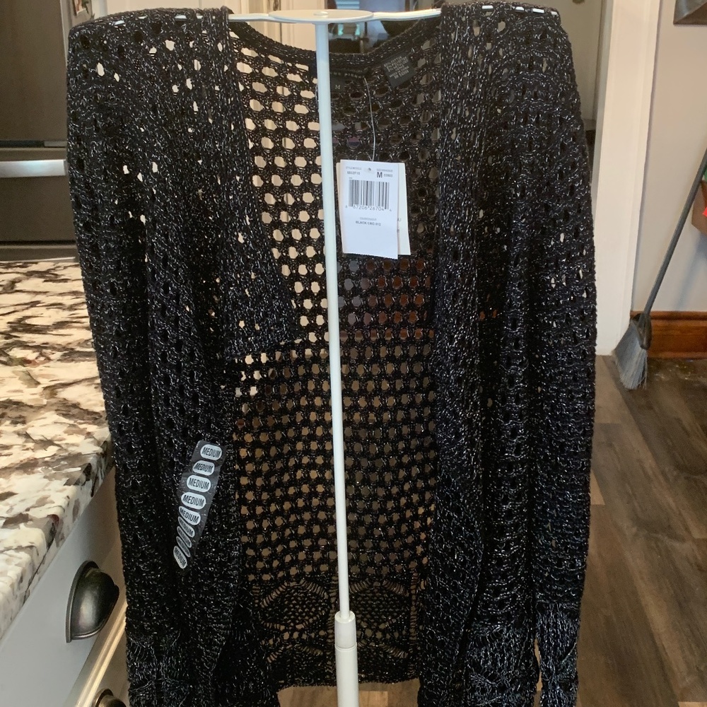 Jeanne Pierre open weave black snd metallic cardigan. NWT